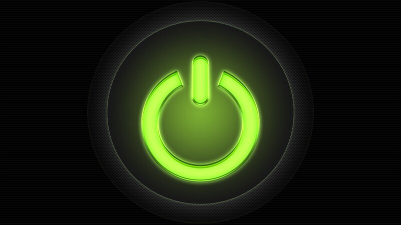 Glowing Power Button — Green, Dramatic