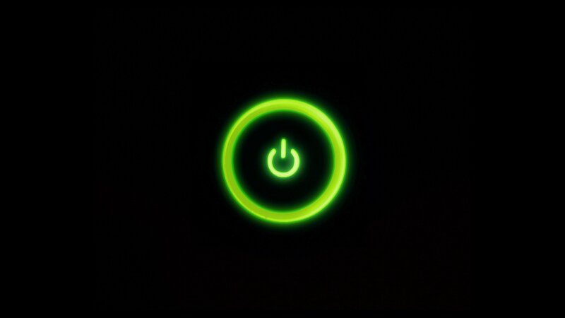 Glowing Power Button — Green, Minimalist, Photograph