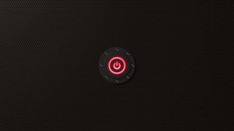 glowing power button on black