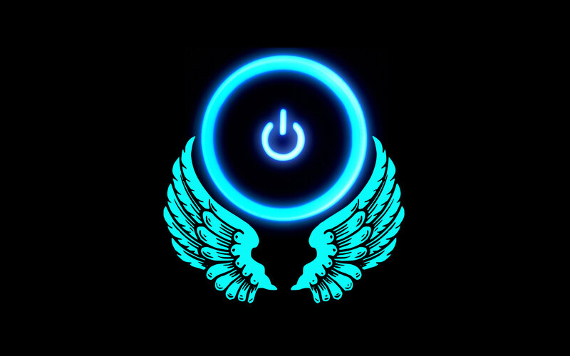 glowing power symbol with wings