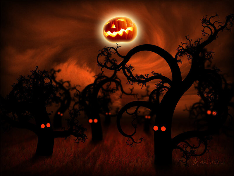 Glowing Pumpkin in Forest