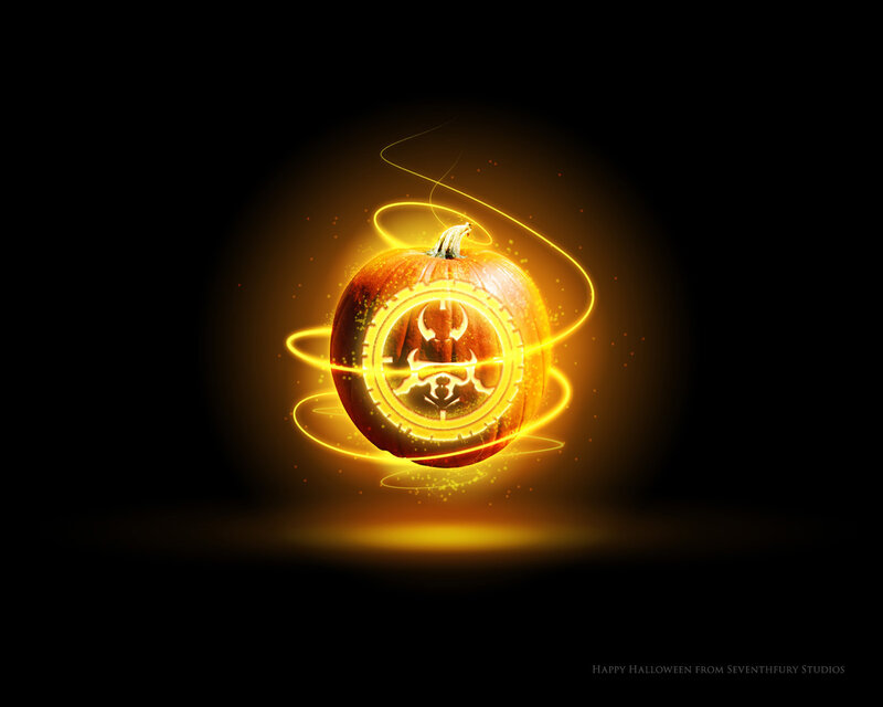 glowing pumpkin with symbol