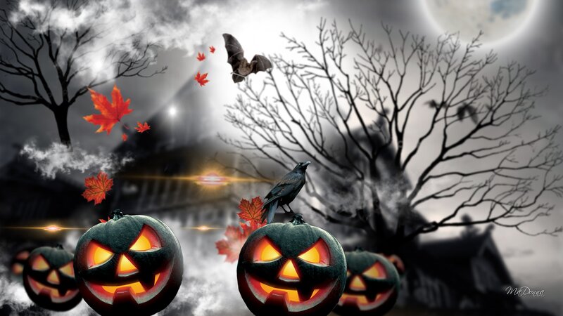 Glowing Pumpkins at Night — Black