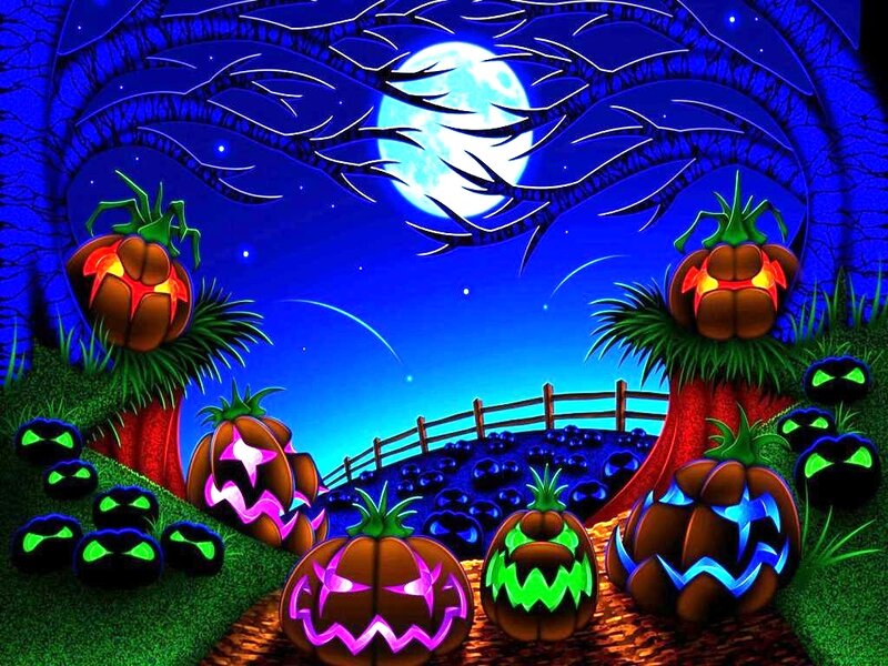Glowing Pumpkins at Night — Blue, Creepy