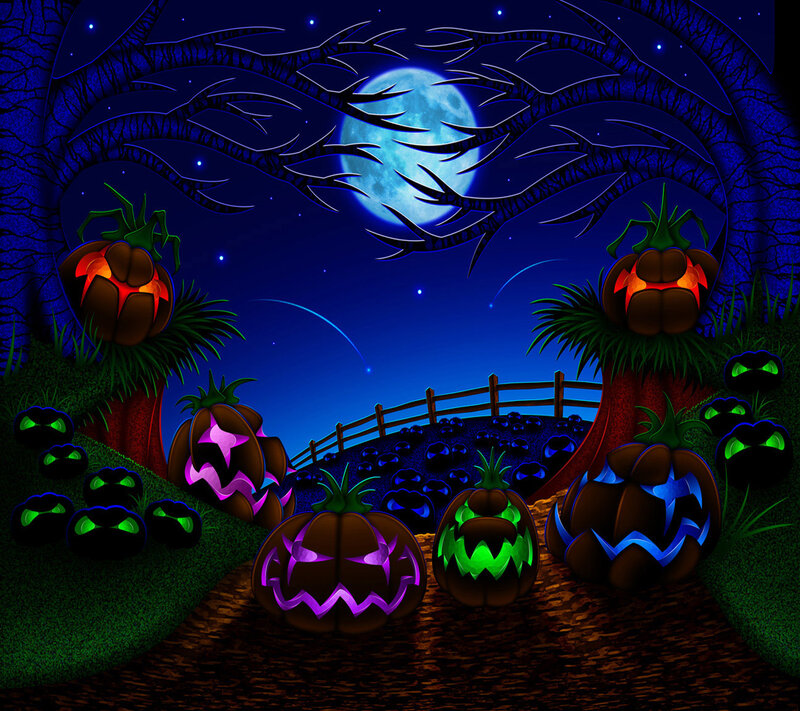 Glowing Pumpkins at Night — Blue