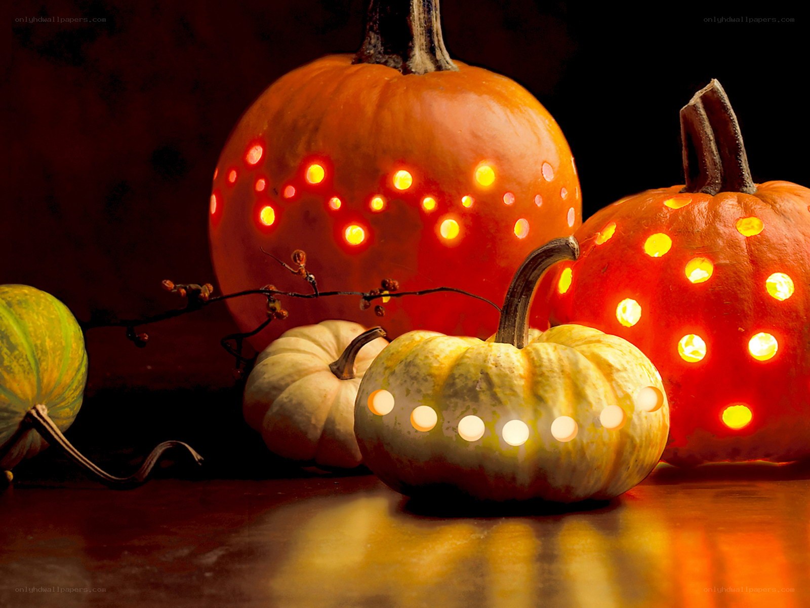 glowing pumpkins at night