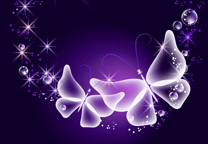 Glowing Purple Butterflies — Magical, Night, Digital Art