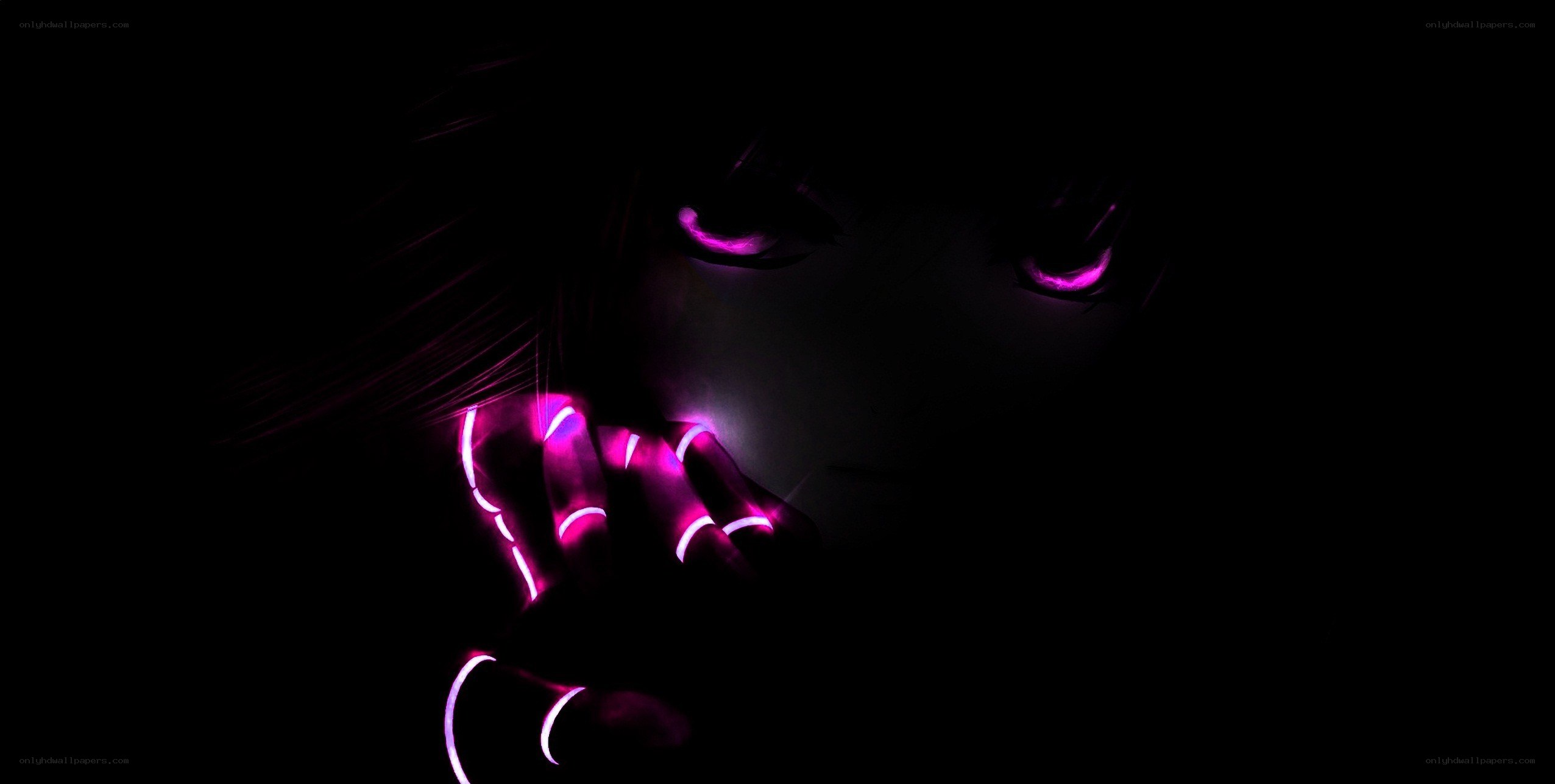 glowing purple eyes and hand