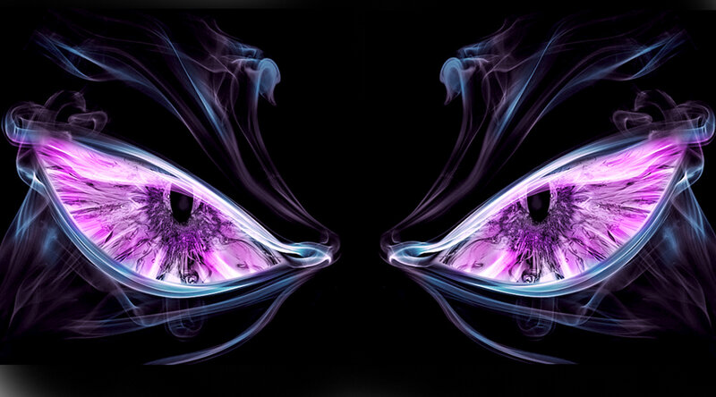 glowing purple eyes with smoke