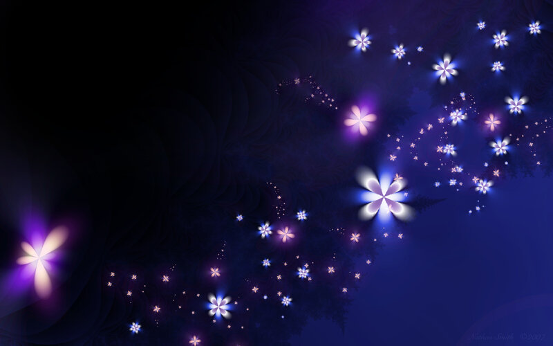 glowing purple flowers in dark space