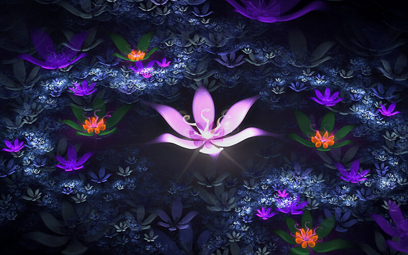 Glowing Purple Flowers — Mystical, Night, Digital Art