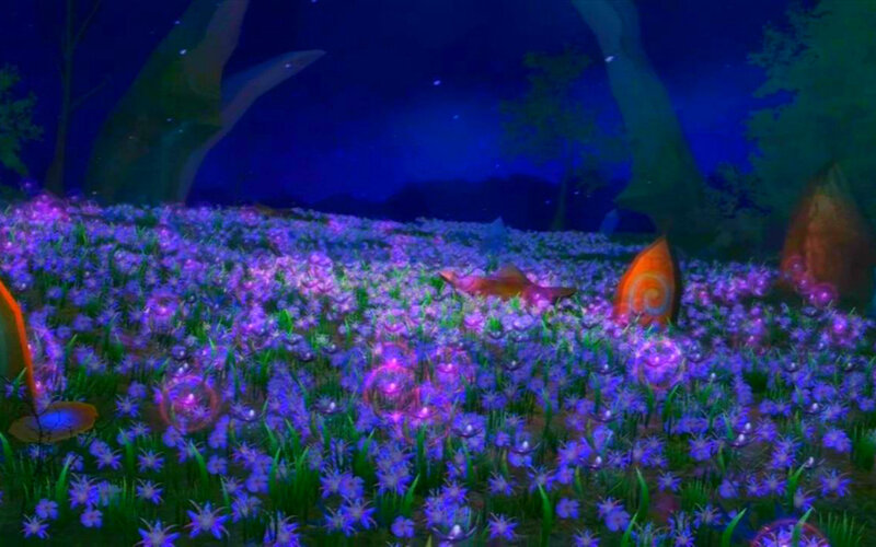 Glowing Purple Flowers — Serene, Night, Digital Art, Trees