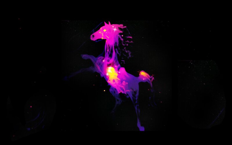 glowing purple horse in space