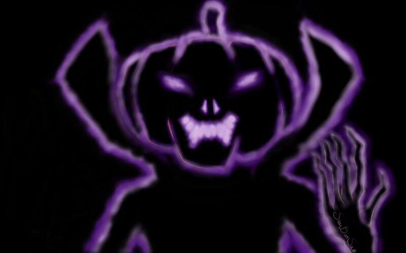 Glowing Purple Pumpkin Figure