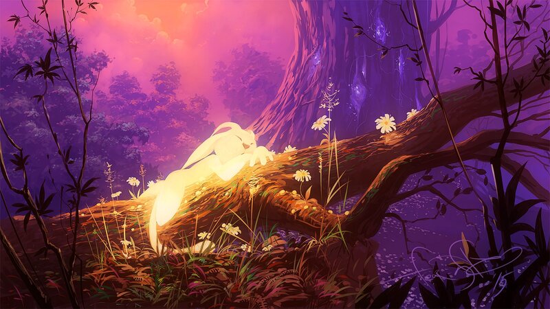 Glowing Rabbit on Log