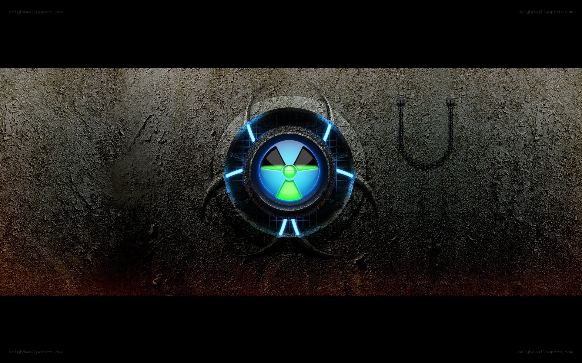 glowing radiation symbol on wall