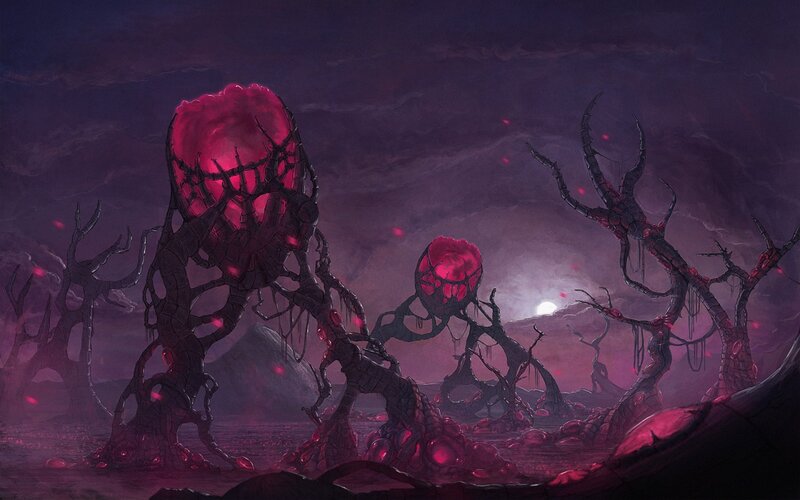 Glowing Red Alien Plants