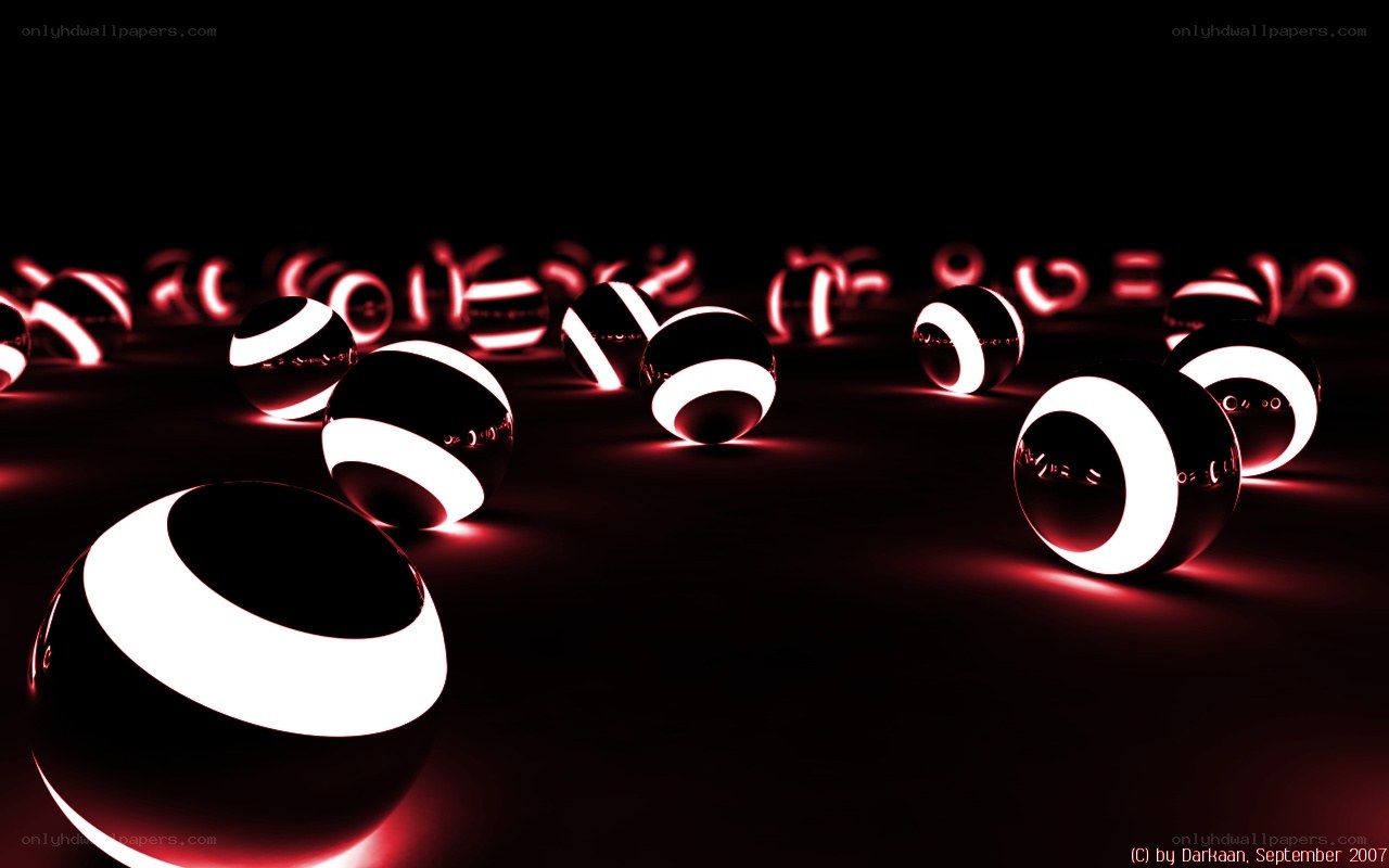 Glowing red and black spheres