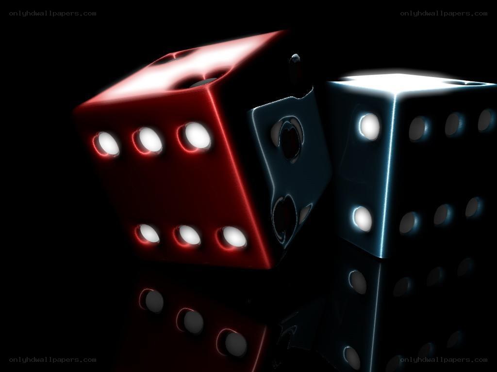 glowing red and blue dice