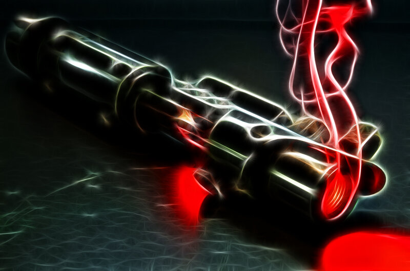 glowing red and white gun