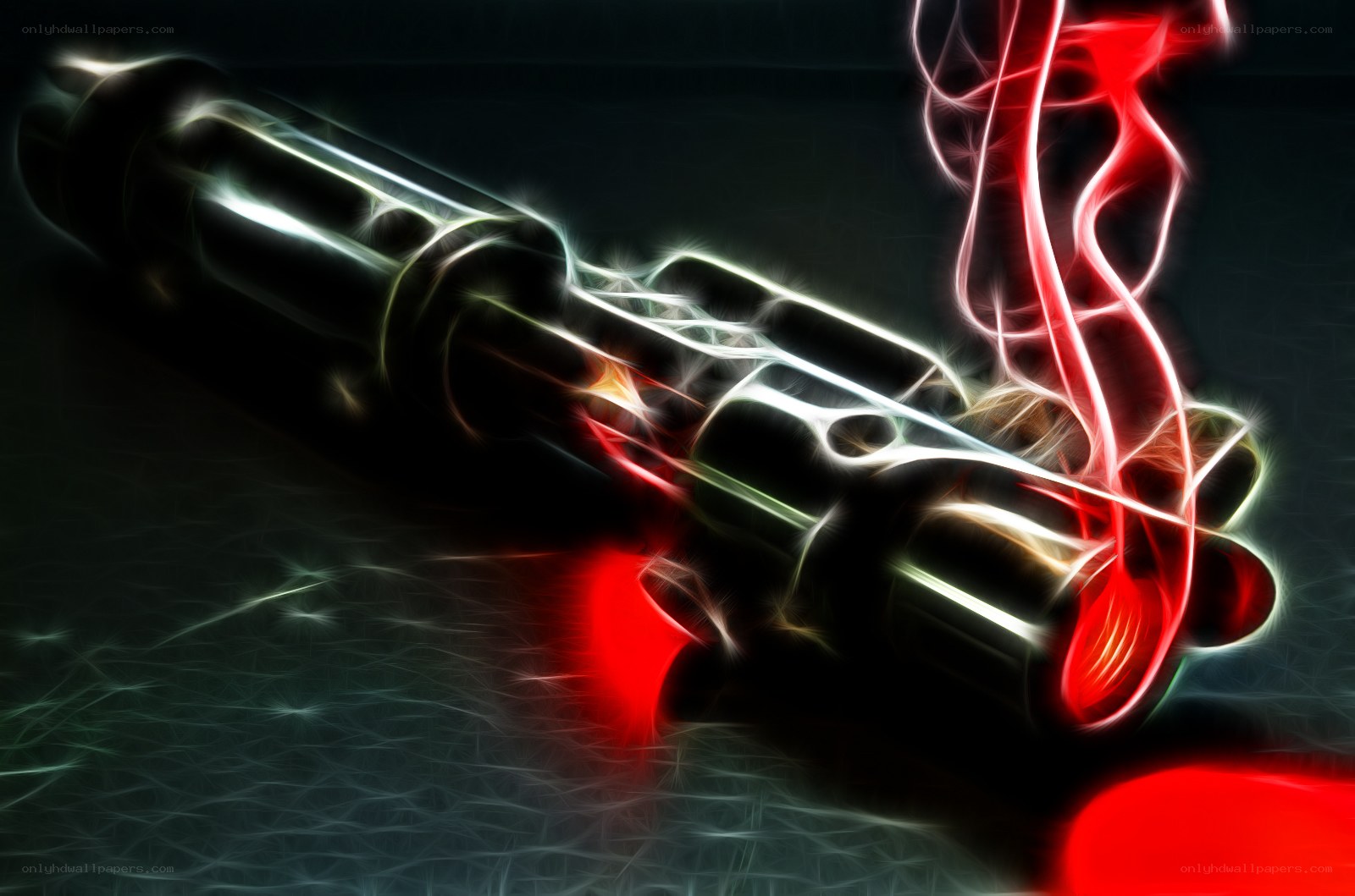 glowing red and white gun