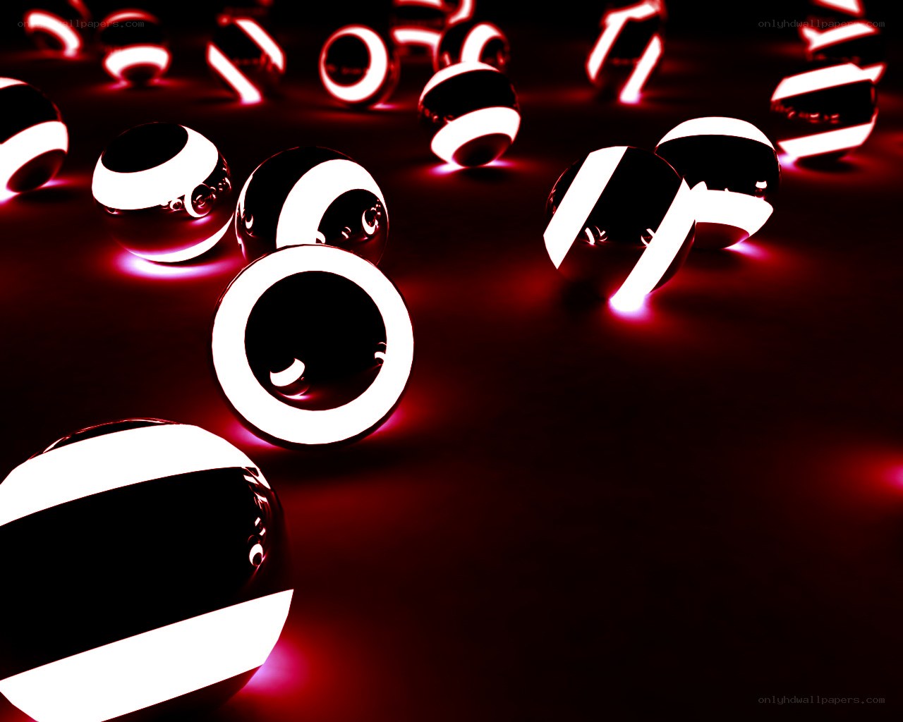 glowing red and white spheres