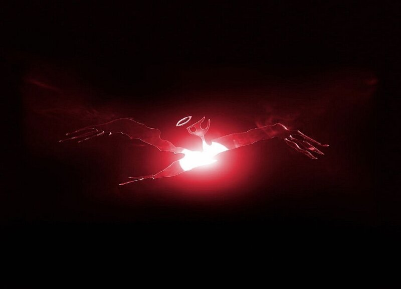 glowing red angel figure
