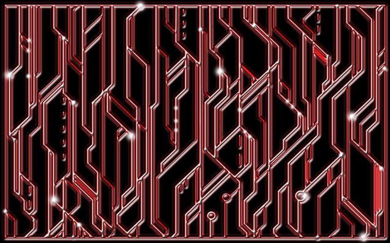 glowing red circuit board pattern
