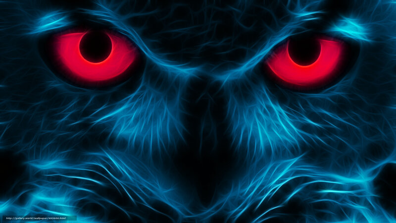 glowing red eyes in blue fur