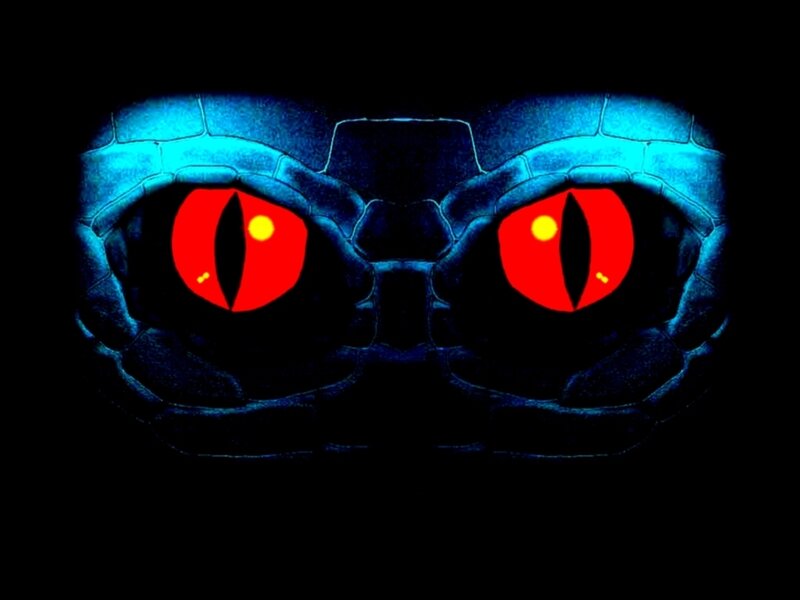 glowing red eyes of a snake