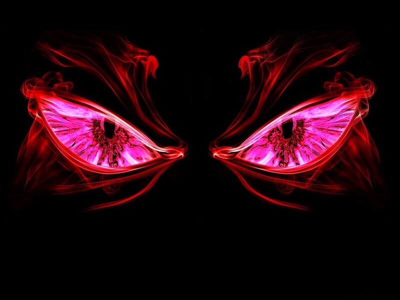 glowing red eyes with smoke