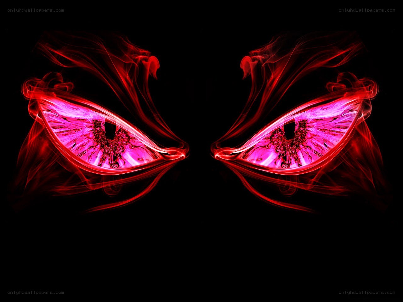 glowing red eyes with smoke