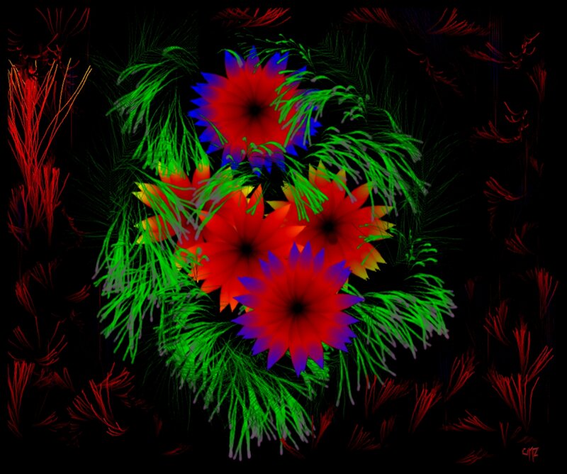 Glowing Red Flowers — Vibrant, Night