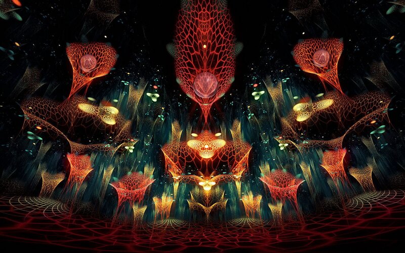 Glowing Red Fractal Structures