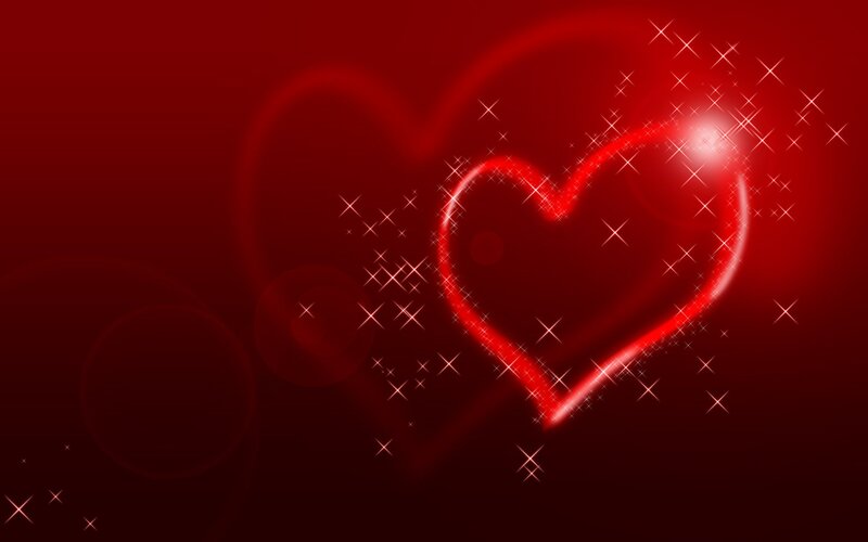 Glowing Red Heart — Romantic, Digital Art, Sparkles, Light Streaks