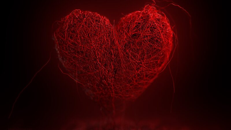 glowing red heart sculpture