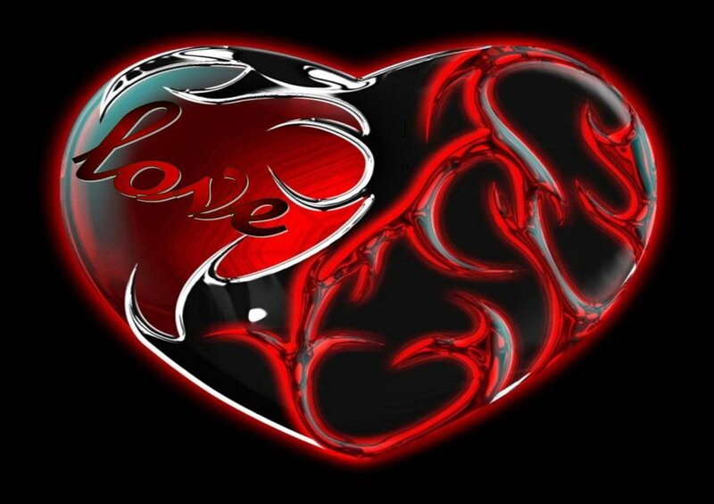 glowing red heart with love text