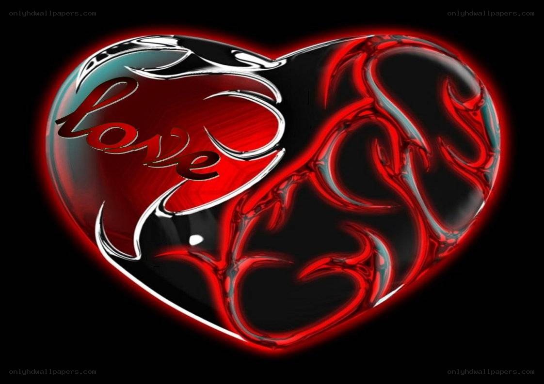 glowing red heart with love text