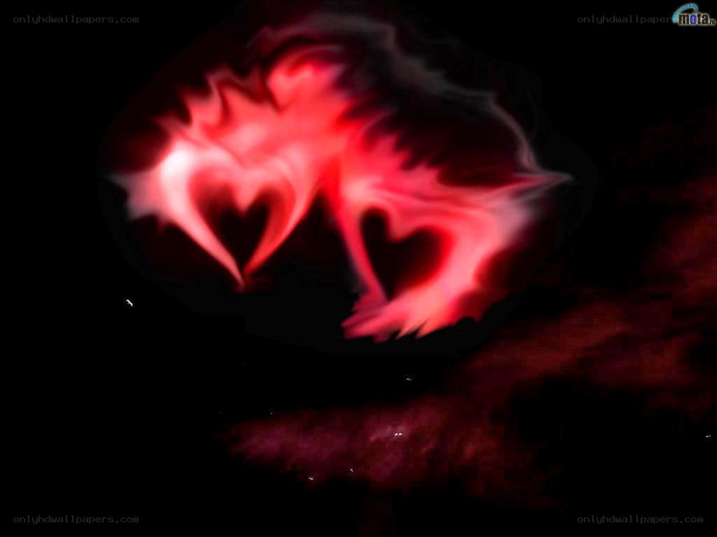 glowing red hearts in smoke
