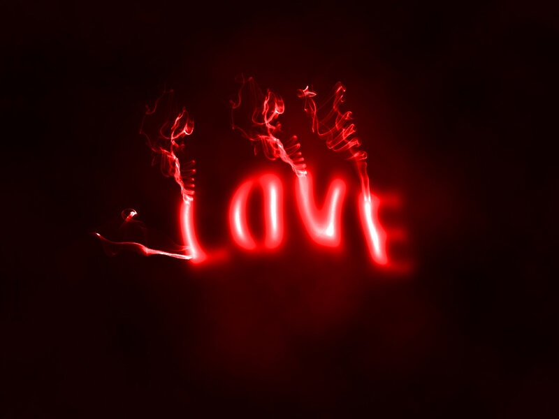 glowing red love text