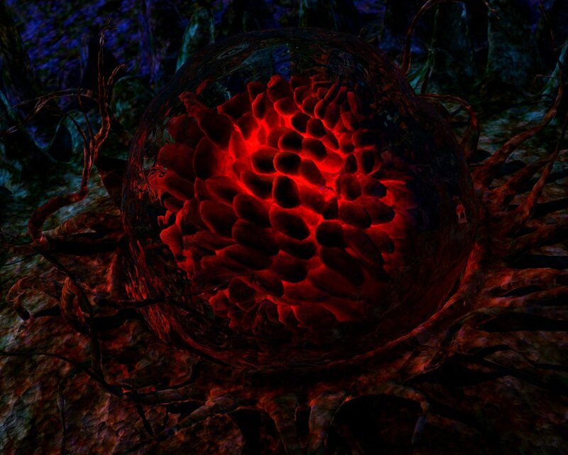 glowing red organic sphere