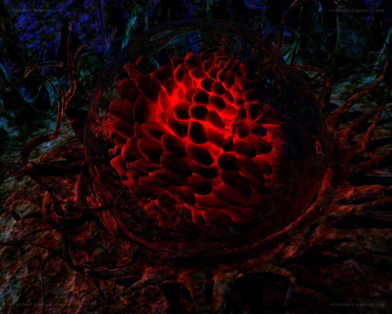 glowing red organic sphere