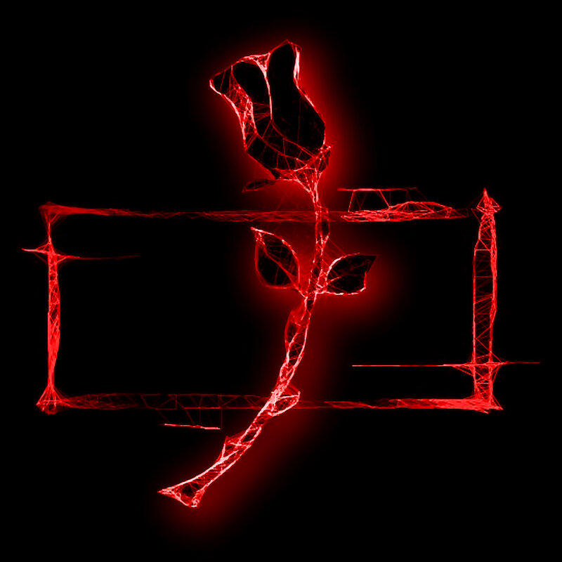 glowing red rose wireframe