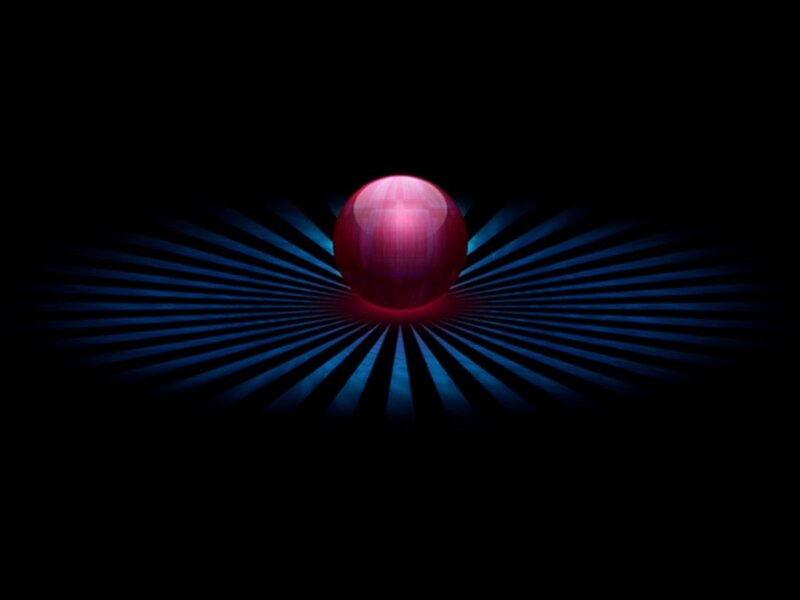 glowing red sphere with blue rays