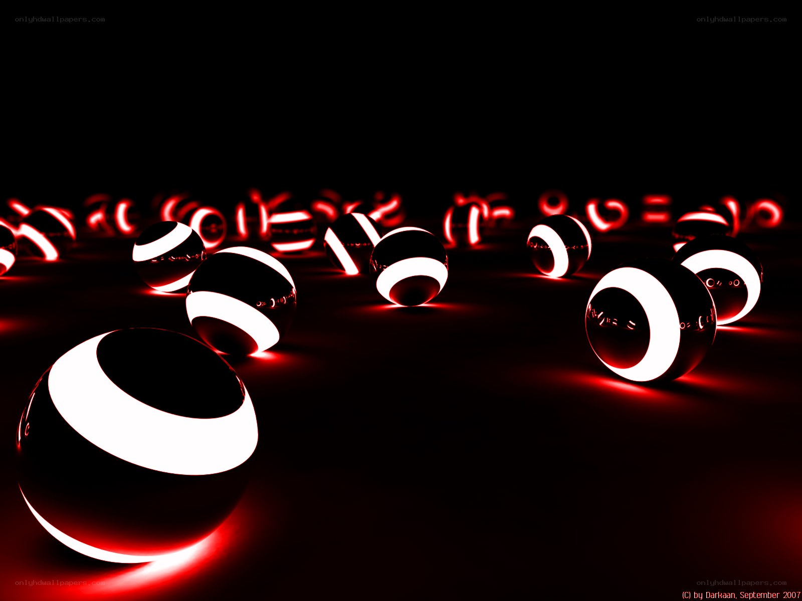 glowing red spheres on dark surface