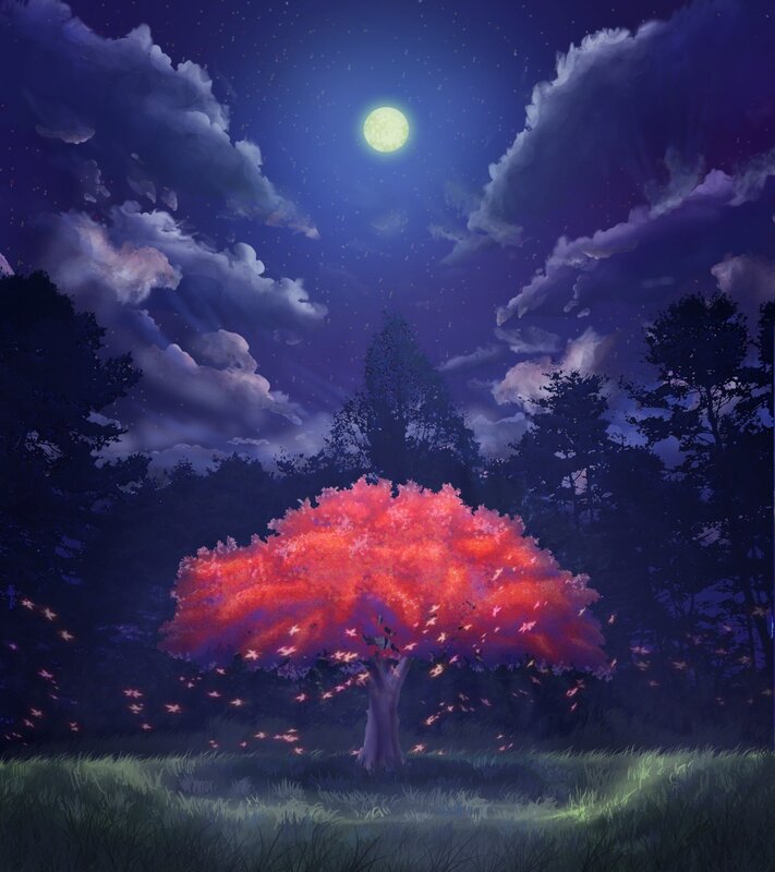 Glowing Red Tree — Purple