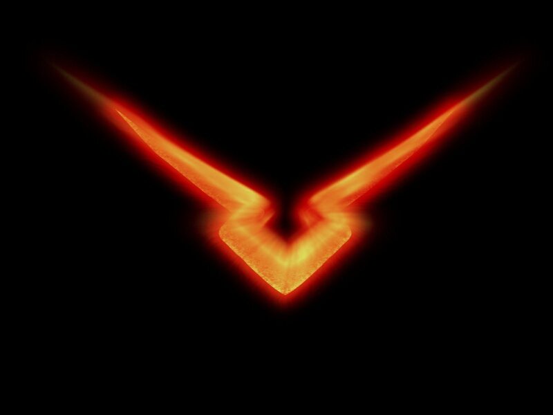 glowing red v shape