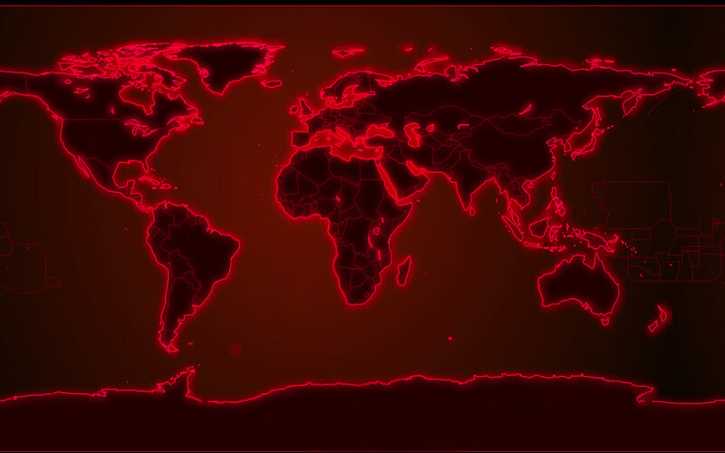 glowing red world map