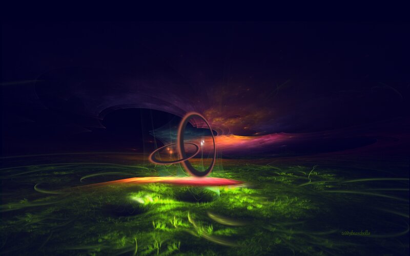 Glowing Rings in Dark Landscape