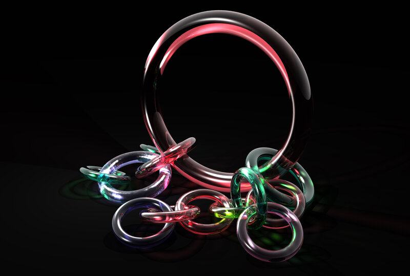 Glowing Rings on Black Surface